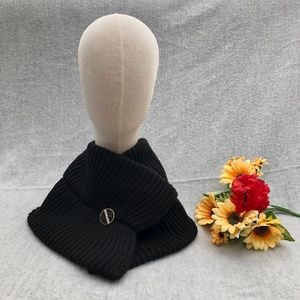 NWT - Black Sweater Knit Wrap Scarf with Diamond Trim Closure